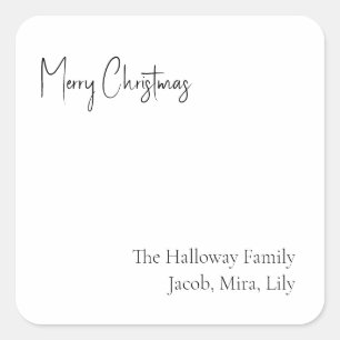 Modern Christmas Script Square Family Gift Sticker