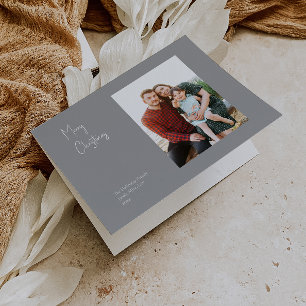 Modern Christmas   Silver Folded Single Photo Holiday Card