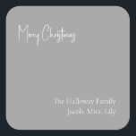 Modern Christmas Silver Square Family Gift Sticker<br><div class="desc">This modern Christmas silver square family gift sticker is perfect for your minimalist shabby chic boho silver and white holiday greeting. The minimal whimsical handwritten calligraphy is delicate and rustic while staying classy and elegant. You will find that everything about this product is editable, so feel free to add pictures...</div>