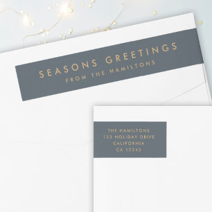 Modern Christmas Slate Gray and Gold Address Wrap Around Label