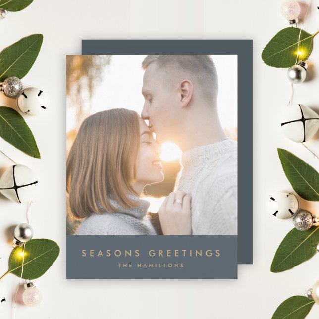 Modern Christmas | Slate Grey and Gold Photo Holiday Card (Creator Uploaded)