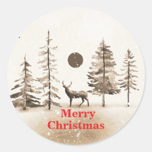 Modern Christmas Snowflake Tree Classic Round Sticker
