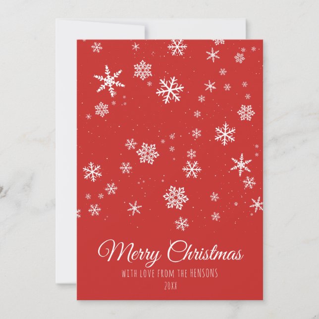 Modern Christmas Snowflakes - Red Holiday Card (Front)