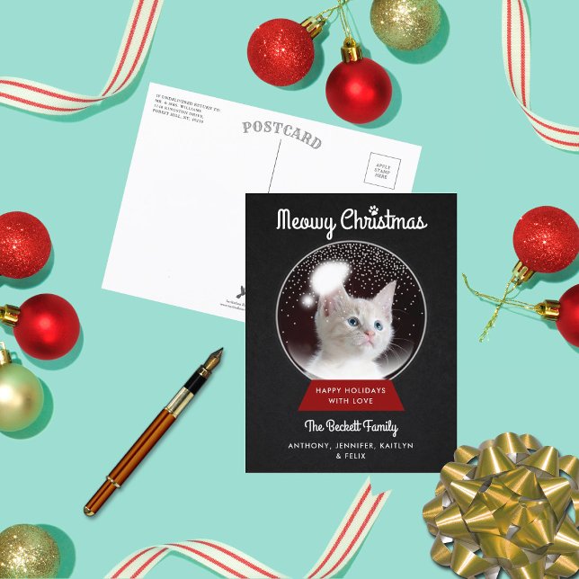 Modern Christmas Snowglobe | Pet Holiday Photo Announcement Postcard (Creator Uploaded)