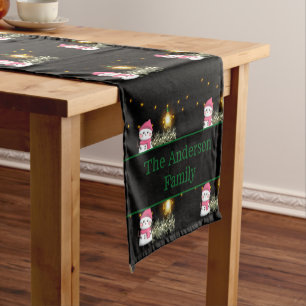 Modern Christmas Snowman Pattern Customisable Name Short Table Runner