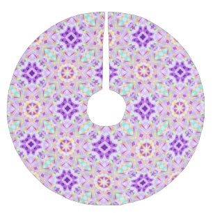 Modern Christmas Star Festive Purple Gold Yellow Brushed Polyester Tree Skirt