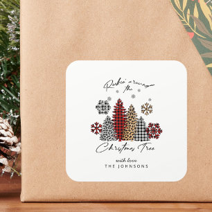 Modern Christmas Sticker – Trees & Snowflakes