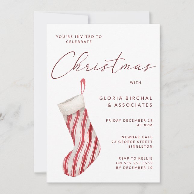 Modern Christmas Stocking Xmas Party Celebration Invitation (Front)