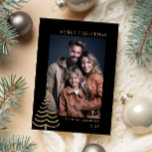 Modern Christmas Stylish Minimalist photo Family Holiday Card<br><div class="desc">Simple, stylish custom photo "merry christmas" christmas card with modern minimalist modern gold text on a elegant chic black background. The photo and text can easily be personalised for a design as unique as your special family! add seasons greetings or happy holidays , The image shown is for illustration purposes...</div>