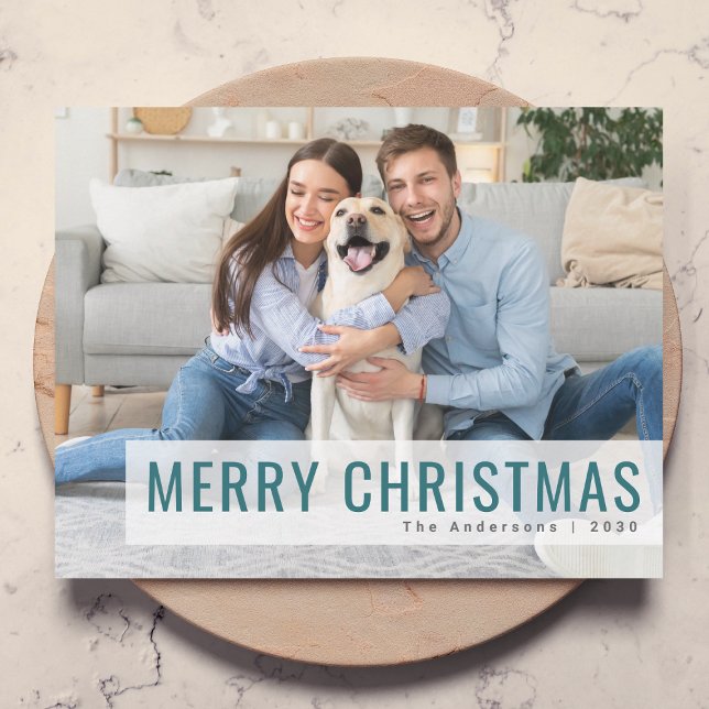 Modern Christmas | Stylish Trendy Teal Photo Holiday Card (Creator Uploaded)
