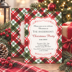 Modern Christmas Tartan Plaid & Bible Verse Party Invitation