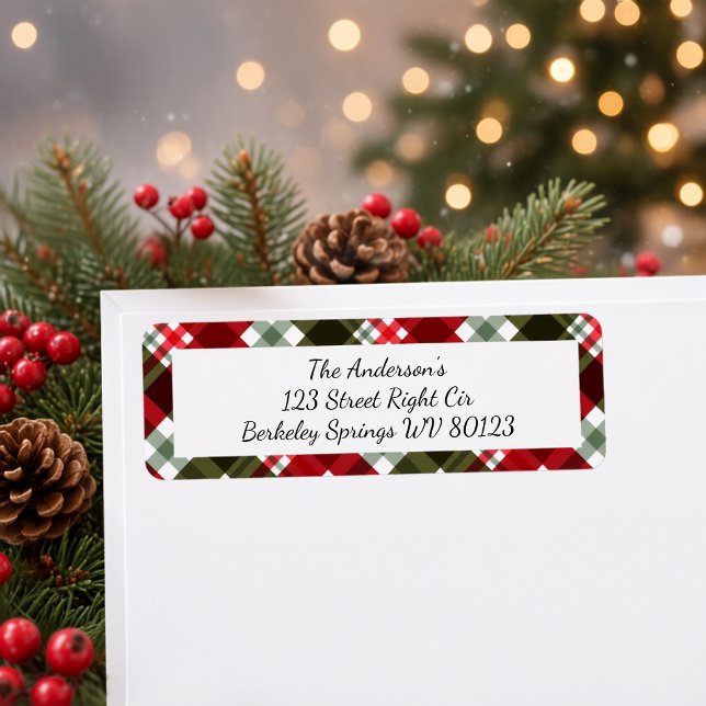 Modern Christmas Tartan Plaid Return Address  (Creator Uploaded)
