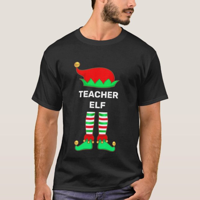 Modern Christmas Teacher Elf T-Shirt (Front)