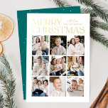 Modern Christmas Teal 9 Photo Collage<br><div class="desc">Modern Christmas photo card featuring "Merry Christmas" displayed at the top of the design in trendy gold foil lettering with a white background. A photo collage of 9 photos is shown below in a grid-style layout. Personalise the multi-photo Christmas card with your family name. The foil card reverses to display...</div>