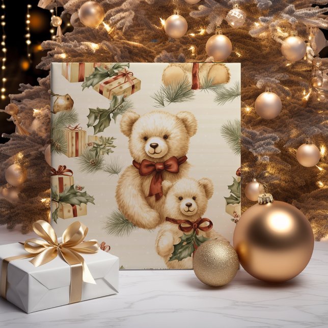 Modern Christmas Teddy Bears  Wrapping Paper (Creator Uploaded)