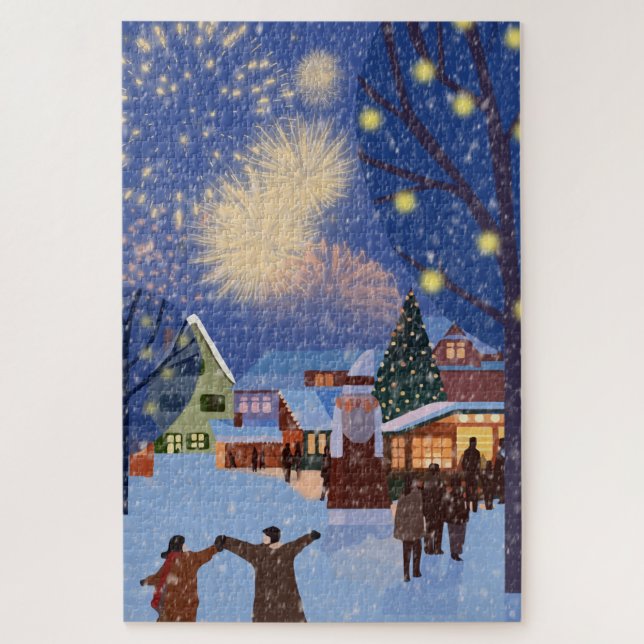 Modern Christmas Town in Snow Art Christmas Jigsaw Puzzle (Vertical)