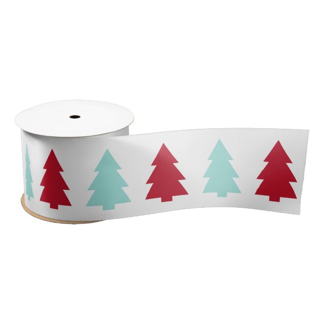 Modern Christmas Tree, Aqua and Red Satin Ribbon (Spool)