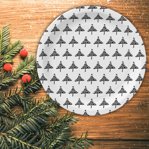Modern Christmas Tree Black and White Party Paper  Plate