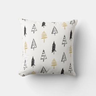 Modern Christmas Tree Black Gold Pattern Cushion