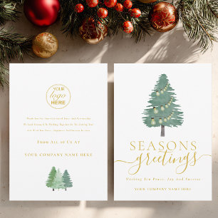 Modern Christmas Tree Business Logo Gold Script Holiday Card