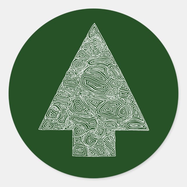 Modern Christmas Tree Classic Round Sticker (Front)