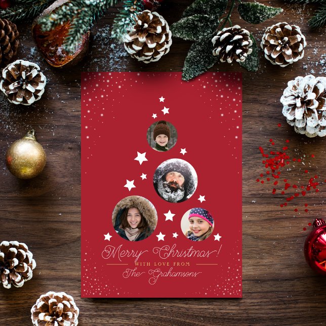 Modern Christmas Tree Collage | 4 Custom Photos Holiday Card (Creator Uploaded)