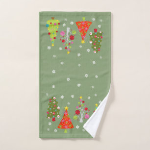 Modern Christmas Tree Colourful Snowflake Hand Towel