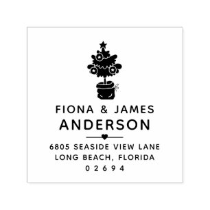 Modern Christmas Tree Couple Return Address Self-inking Stamp
