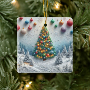 Modern Christmas Tree Embossed Forest  Ceramic Ornament