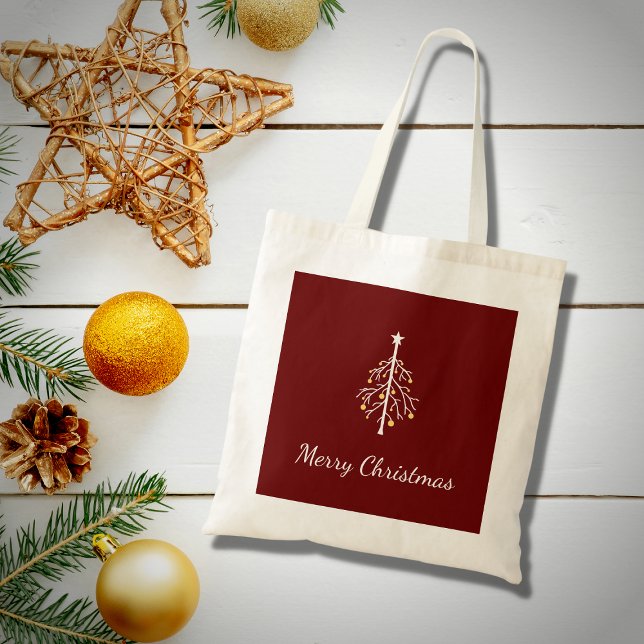 Modern Christmas Tree Festive Red  Tote Bag (Creator Uploaded)