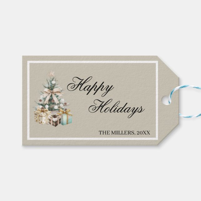Modern Christmas Tree Gift Bag Tags (Front (Horizontal))