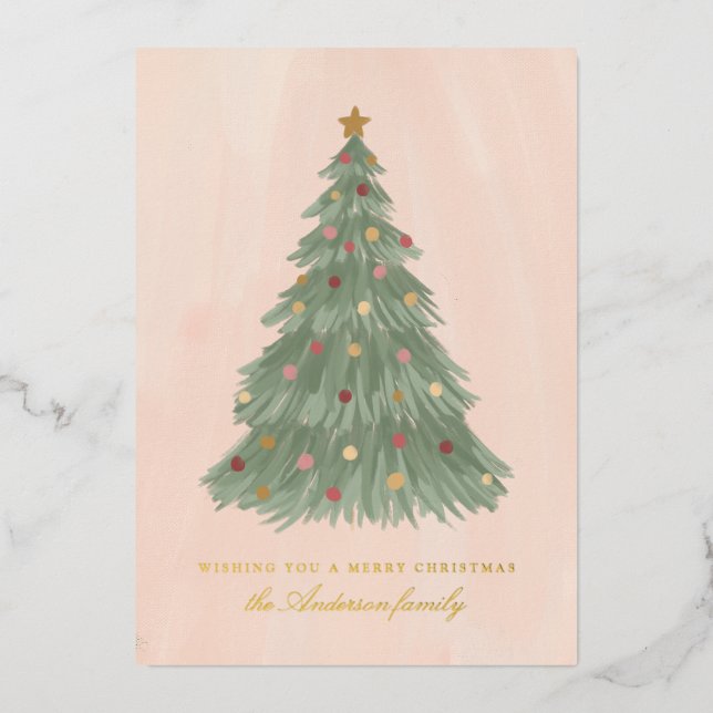 Modern Christmas Tree Gold Foil Holiday Card (Front)
