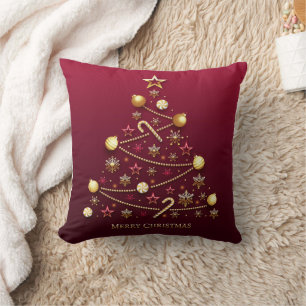 Modern Christmas Tree Gold Ornament Snowflake Star Cushion