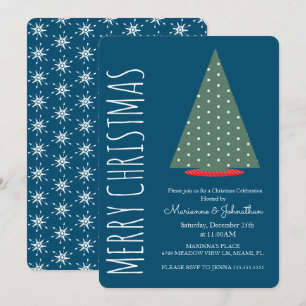 Modern Christmas Tree Green Dot Holiday Party Invitation