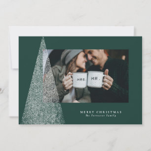 Modern Christmas tree green photo Holiday Card
