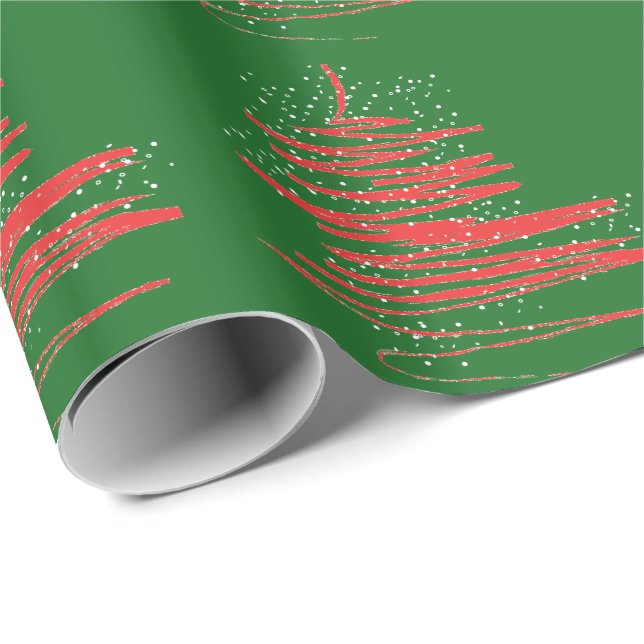 Modern Christmas Tree- Green-Red  Wrapping Paper (Roll Corner)