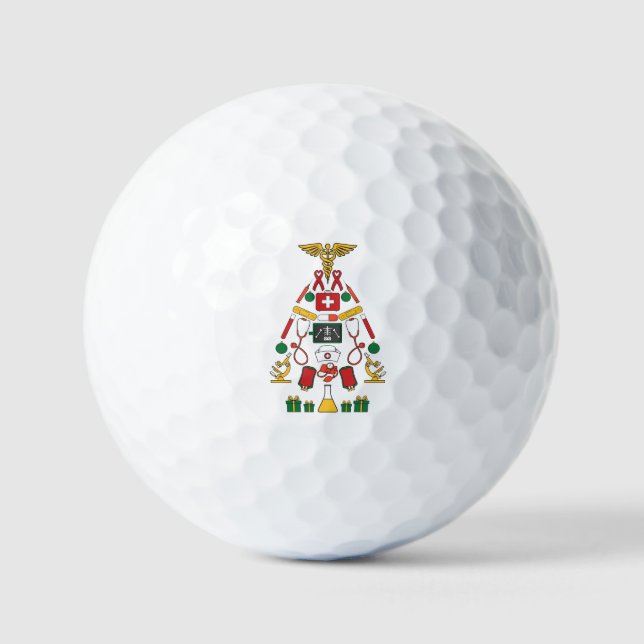 Modern Christmas Tree Holiday Personalised Doctors Golf Balls (Front)