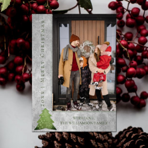 Modern Christmas Tree Holiday Photo Card   Green