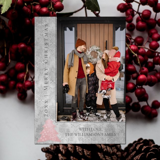 Modern Christmas Tree Holiday Photo Card | Pink (Pink Modern Christmas Tree Holiday Photo Card)