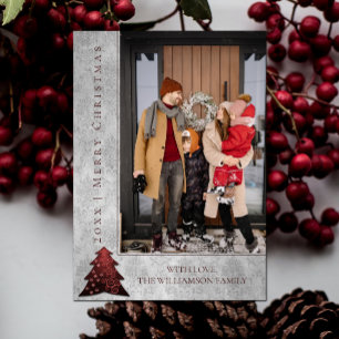 Modern Christmas Tree Holiday Photo Card   Red