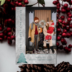 Modern Christmas Tree Holiday Photo Card   Teal