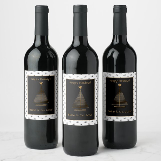 Modern Christmas Tree Holiday Wine Label (Bottles)