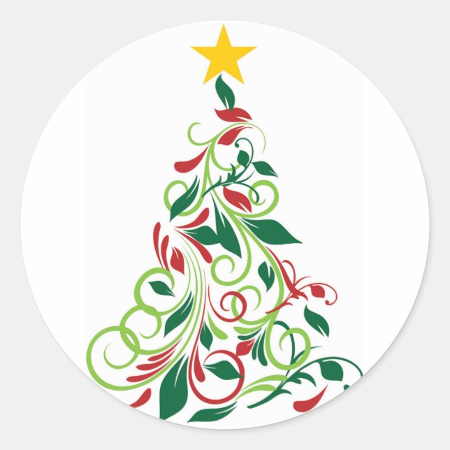 Modern Christmas tree Illustration Classic Round Sticker (Front)
