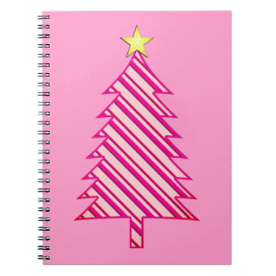 Modern Christmas Tree in Pink Peppermint Stripes Notebook
