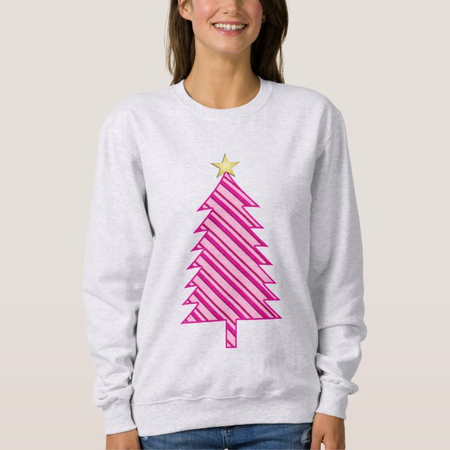 Modern Christmas Tree in Pink Peppermint Stripes Sweatshirt (Front)