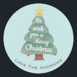 Modern Christmas Tree Merry Christmas Classic Round Sticker<br><div class="desc">"We wish you a Merry Christmas" modern cute Christmas tree art.</div>