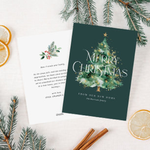 Modern Christmas tree moving announcement card