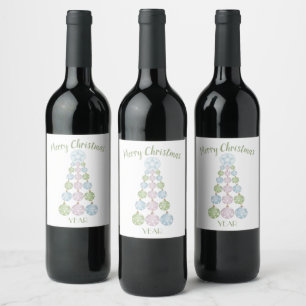 Modern Christmas Tree of Pastel Ornaments Wine Label
