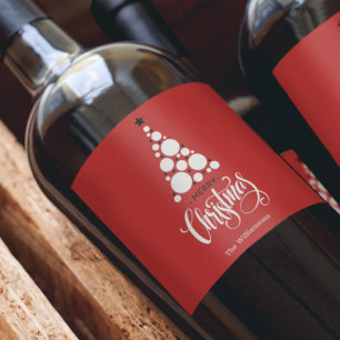 Modern Christmas Tree on Red Wine Label