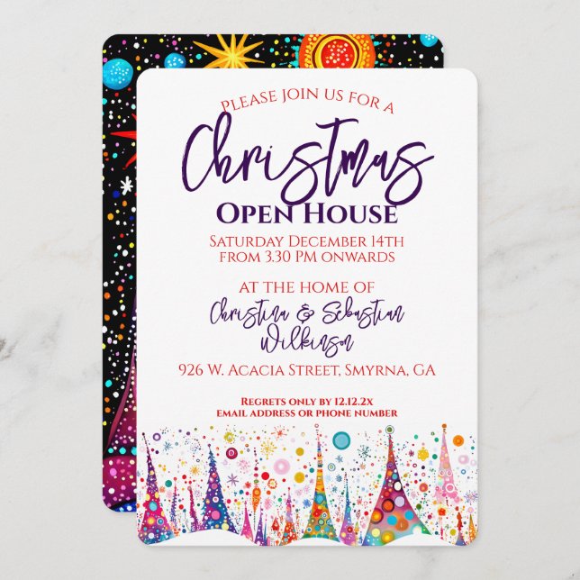 Modern Christmas Tree Open House Invitation (Front/Back)